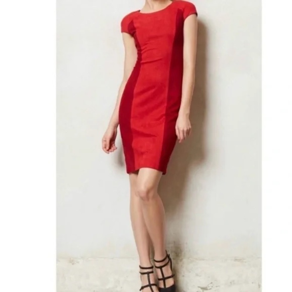 Shades of Grey by Micah Cohen Red Colorblock Sueded Sheath Dress Size 2